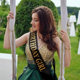 Zonon Birthday Headbands, Satin Sash and Tiara Happy Birthday Crown Party Favor Decorations for Girls Women(Gold)