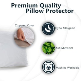 Dudu N Girlie Pillow Protectors pack of 2 Zipped - 100% Cotton & Breathable White Pillow Cases - UK Standard Size 50x75cm