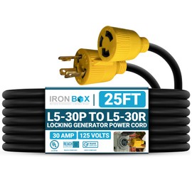 IronBox Electric L5-30P to L5-30R Locking Power Cord - 30A, 125V, 10 AWG, 3 Conductor - Electrical Adapter Plug - Heavy Duty Plug and Connector Extension Cable for RV, Generators, Camper & More (25ft)