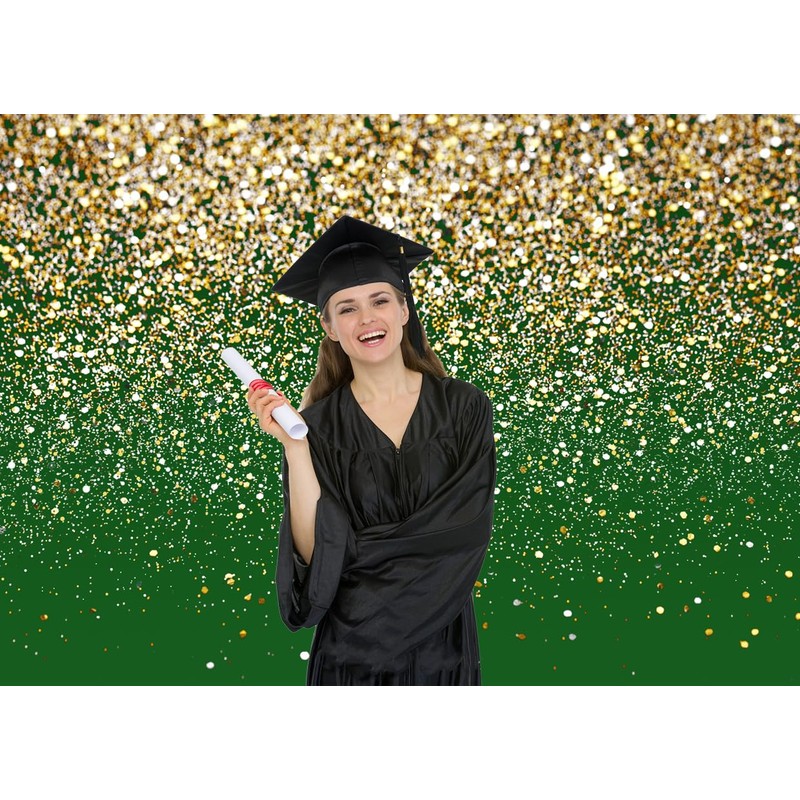 LYCGS 8x6ft Green and Gold Backdrop Birthday Gold Spots Bokeh