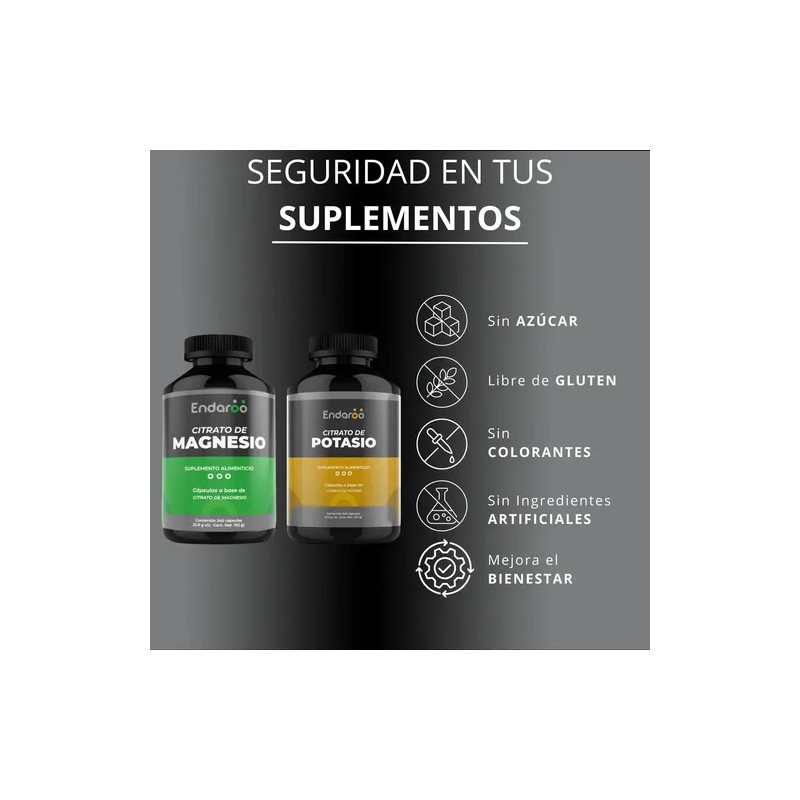 Citrato Magnesio Potasio Endaroo 240 Cápsulas Sabor Lactosa Gluten Free