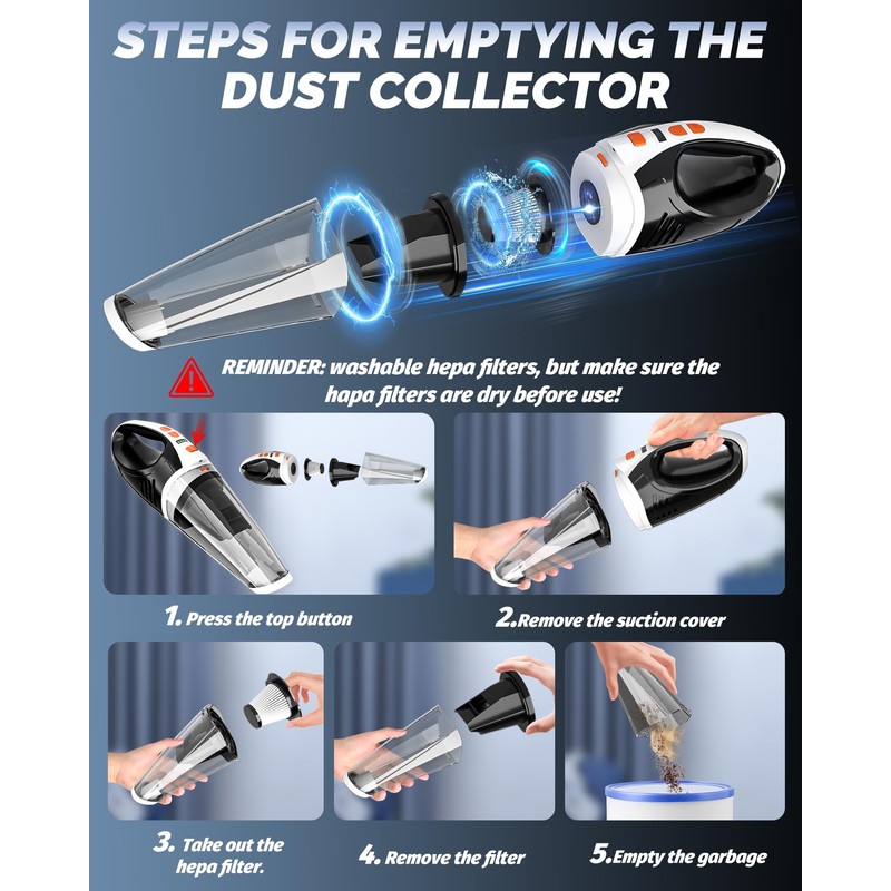 Handheld Vacuum Cordless, 2 Modes with Powerful Suction, LED Light