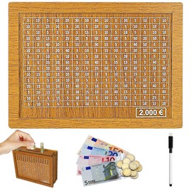 LYNBLY Wooden Money Box, Reusable Money Box, Retro Money Box Storage Box, for Adults and Children with Savings Target and Numbers to Tick on to Help Save Habit