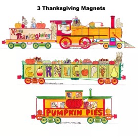 Thanksgiving Locomotive, Gondola & Caboose set of 3 magnets Andy Fletcher