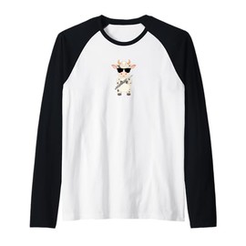 Funny Cow Wearing Sunglasses Playing Flute Raglan Baseball Tee