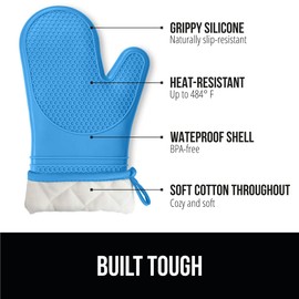 GORILLA GRIP BPA-Free Soft Silicone Oven Mitts, Heat Resistant and Waterproof Cooking Gloves, Thick Cotton Lining, Flexible Gripping for Baking Grilling, Kitchen Potholders Set of 2, 12.5x8.3, Aqua
