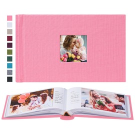Mublalbum Small 4x6 Photo Album Linen Cover with Memo Areas Photobook Pictures Book Holds Horizontal Pockets for Wedding Family Baby and Vacation (Pink)