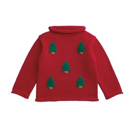 Mud Pie Boys Kids Christmas Crochet Tree Rollneck Sweater Red