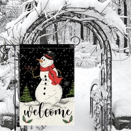 Christmas Decorative welcome Snowman Garden Flag Yard Outside Decorations, Outdoor Small Decor flags 12x18inch Double Sided Burlap
