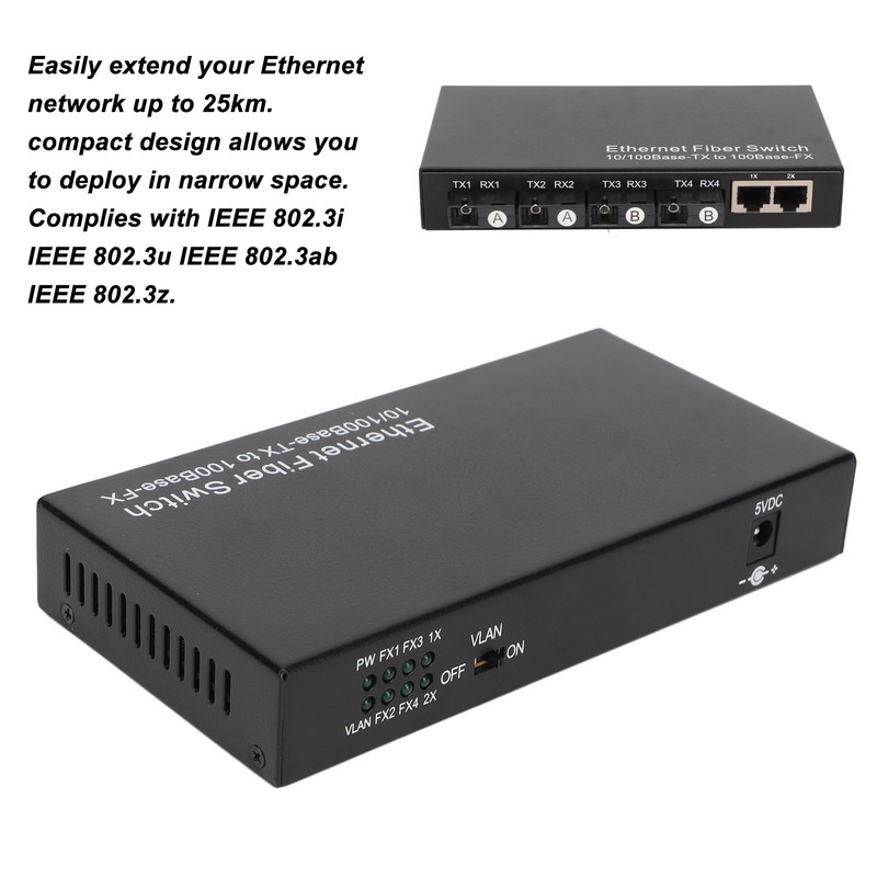 Ethernet Optical Switch 6 Ports 10 100Mbps RX1550 Tx1310nm LED