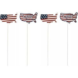 Decor Metal American Flag Garden Stake Set of 4, USA Yard Sign Lawn Decoration Indoor