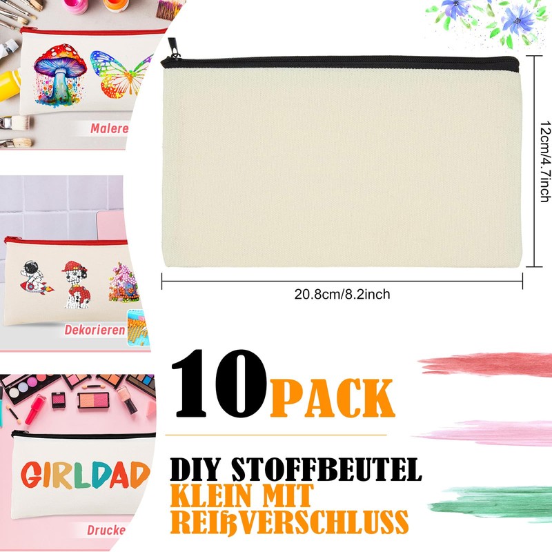 Pack of 10 DIY Blank Fabric Bags, Fabric Bag for