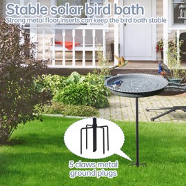 Yiabivo Upgraded Bird Bath for Hummingbirds,Detachable Stable Stylish Design with 5-Prong Base Metal Stake Plastic Bird Bath for Outside Lawn Patio Yard Garden(Grey)