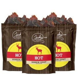 Jerky.com's Exotic Hot Venison Jerky - Wild Game Meat Snacks, Exotic Snacks, High-Protein, All-Natural, No Added Preservatives - Healthy Snacks for Adults - 1.75 oz. (Pack of 3)