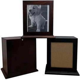 Pet Wooden Memorial Urn for Ashes, Picture Frame Storage Box for Dogs Cats, Funerary Caskets Supplies Burly Wooden Urns Pet Lovers, Black