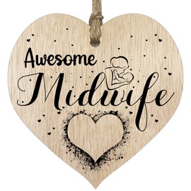 Awesome Midwife - Hanging Wooden Heart Sign Plaque Thank you Gifts for Women - Light Wood Hearts Signs, Thank You Midwife Gifts, Friendship Plaque, Best Friend Birthday, Nurse Gift
