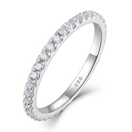 YL Stackable Rings 925 Sterling Silver 5A Cubic Zirconia Birthstone Ring Eternity Ring Jewellery Gifts for Women Mother Girlfriend, Silver Silver 04-April & Zirconia, Cubic Zirconia