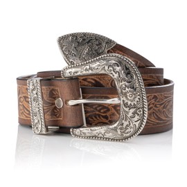 Angus Stoke Jessy Buffalo Leather Western Belt - Women's and Men's Vintage Cowboy Western & Rodeo Belt - Original Hand-Carved Leather Belt, brown