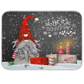 Blueangle Christmas Tomte Dish Drying Mat - 18 x 24inch- Extra Large Microfiber Dish Drying Mat, Dish Draining Mat, Counter top Mat