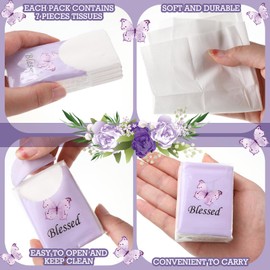 Harloon 30 Pack Christian Facial Pocket Tissues, 3 Ply Travel Size Mini Facial Tissues Bulk with Purple Butterfly Religious Gift for Church Event Wedding Travelling Supplies, 7 Sheets Per Pack