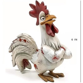 Bicuzat Funny White Rooster Statue, Resin Table Art Sculpture Funny Rooster Figurine Decoration, Rustic Country Tabletop Decoration, Farm Animal Kitchen Countertop Ornament, 6 Inches Tall-A