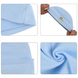 LACOFIA Newborn Baby Beanie Hats and Anti Scratch Mittens Set Infant 100% Cotton Caps and Gloves Newborn Boys Essentials Blue Lion 0-6 Months