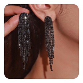 CCAIPU Dangle Tassel Earrings for Women, Bohemian Crystal Long Tassel Earrings, Bling Drop Earrings, Party, Wedding, Chain Earrings, Jewellery Gift for Wife Mother Girls, Alloy Steel, Cubic Zirconia