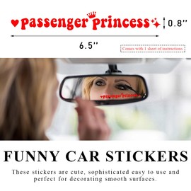 Yourkar Passenger Princess Sticker, Cute Stickers for Car Window Rearview Mirror, Girls Automotive Window Rearview Mirror Decoration Stickers, Universal Car Accessories (Red, Short)