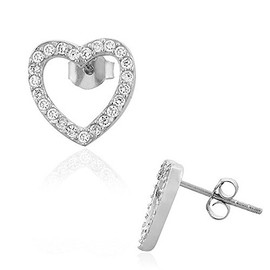 925 Sterling Silver White CZ Womens Open Love Heart-Shaped Stud Earrings
