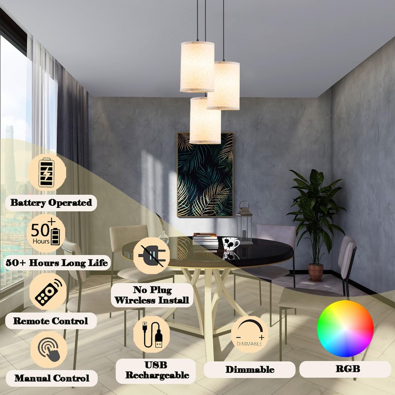 civaza Battery Operated Pendant Light with Remote,Fabric Pendant Lights Kitchen