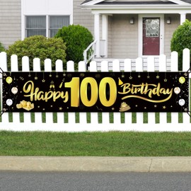 GoldRock 100th Birthday Decoration Banner, Birthday Banner 100 Years, 100th Birthday Woman Man, 100 Banner Birthday, Happy Birthday Banner Gift for 100th Birthday Decoration 210 x 40 cm, Birthday