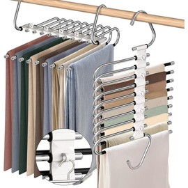 9 Layers Pants Hangers Space Saving, 2 Pack Multifunctional Pant Rack Stainless Steel Closet Organizer for Pants Jeans Leggings Trousers, Antiquewhite - Color: Antiquewhite, Size: 2 Pack