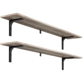 HOOBRO Floating Shelves Set of 2, 47.2 Inch Wall Mounted Shelf, Wall Storage Shelves with Metal Brackets, for Living Room, Bedroom, Study, Bathroom, Greige and Black BG122BJP201