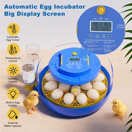 Incubators for Hatching 18 Eggs with Automatic Egg Turning and Humidity Monitoring - 360° Viewing for Chicken Duck Goose Pigeon