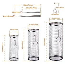 mancola BBQ Net Tube-Rolling Grilling Basket,Rolling Grilling Baskets for Outdoor Grilling,Round Stainless Steel BBQ Grill Mesh, Camping Barbecue Rack for Vegetables, French Fries, Fish