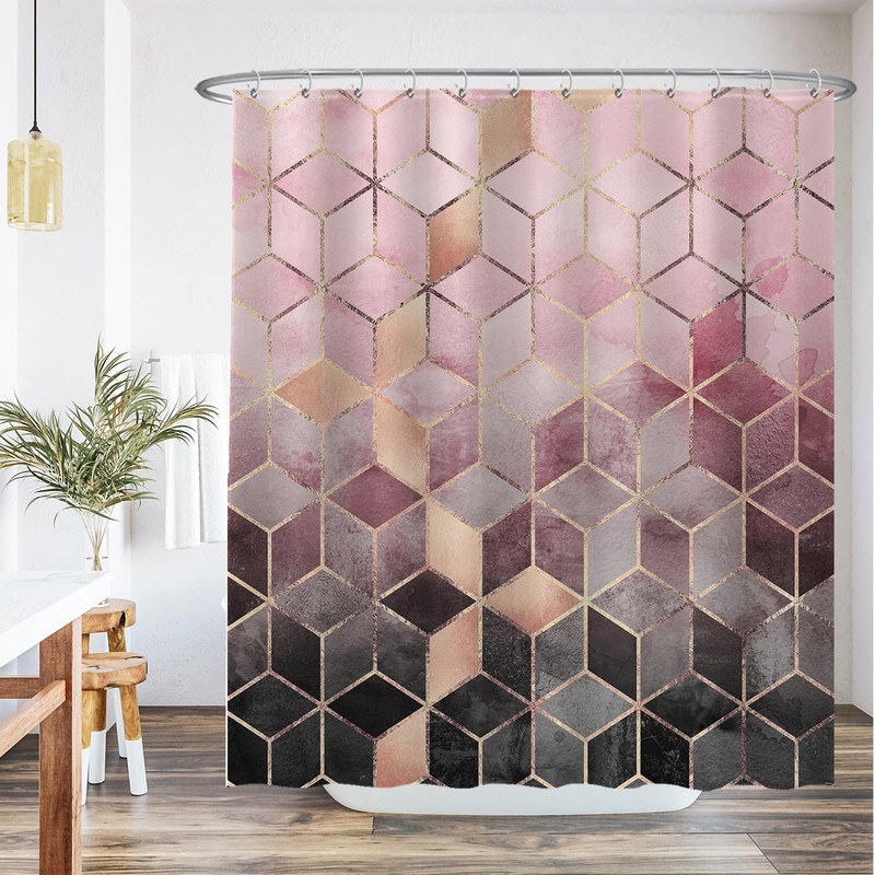 Ulticool Shower Curtain - Marble Ombre Pink Geometry - 180