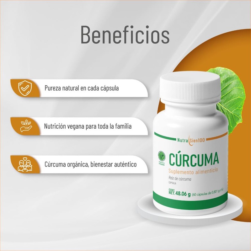 Nutrasien100 Cúrcuma Vegana Orgánica en Cápsulas – 800 mg, 60