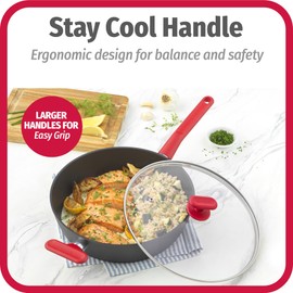 GoodCook ProEase 11" Nonstick Aluminum Jumbo Cooker, Nonstick Sauté Pan for Healthier Cooking, Black