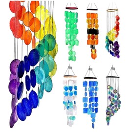 Bellaa 23325 Wind Chimes Rainbow Lovers Capiz Sea Shells Pearl 27 inch