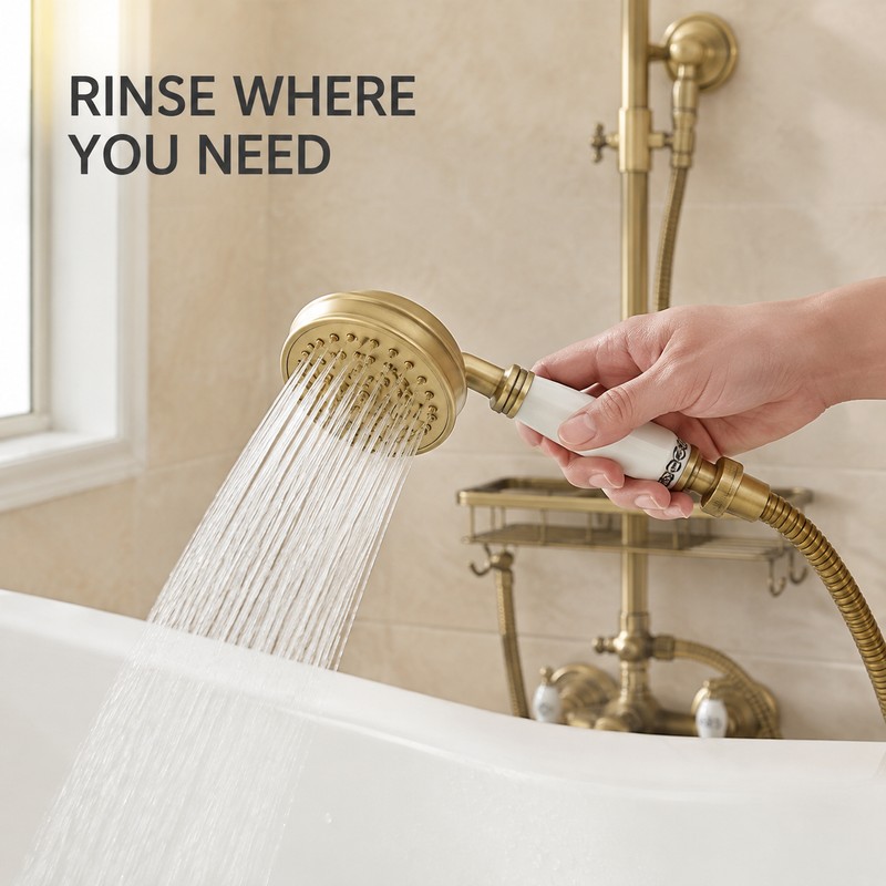 Antique Brass 8-Inch Rainfall Shower System with Hand Shower &