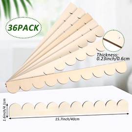 36 Pack Unfinished Scalloped Decorative Wood Trim,Unfinished Wooden Scalloped Moulding Trim,Scalloped Edge Decorative Wood Molding,Cute DIY Moulding Trim for Home Wall Cabinet Shelf 15.7x1.6Inch