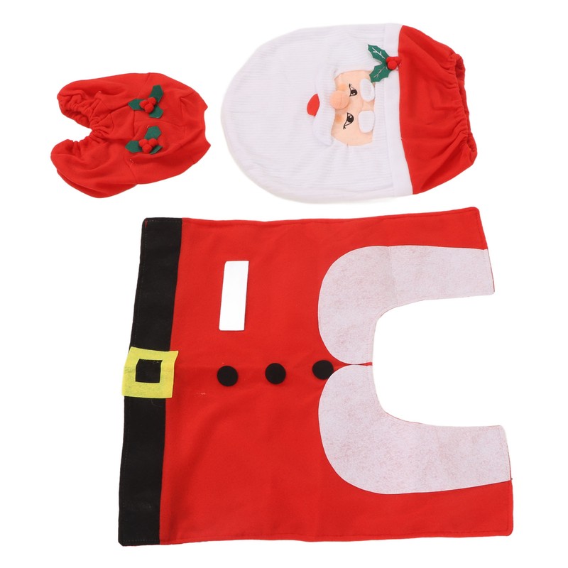 3Pcs Santa Toilet Seat Cover Rug Water And Tank Cover