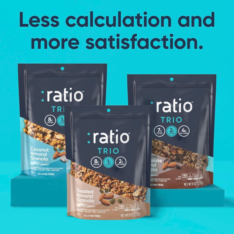 Ratio Trio Toasted Almond Granola Cereal, 1g Sugar, Keto Friendly,