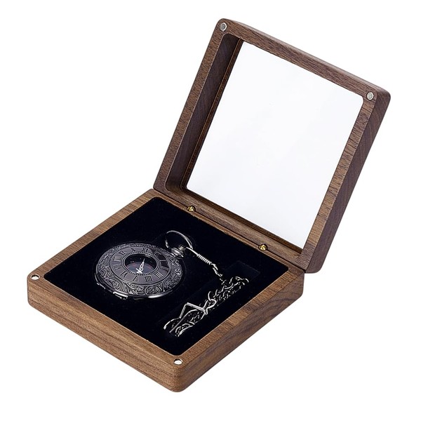 PH PandaHall 4x4 inch Walut Wood Watch Box Pocket Watch