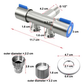 HONPHIER Gardena Diverter Valve Angle Regulating Valve with 2 Handles, 2-Way Brass Distributor, Hose Distributor, 1/2 Inch Water Distributor for Hand Shower, Toilet, Sink Washing Machine (Male)