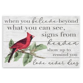 Stupell Industries Believe Love Never Dies Inspirational Cardinal Bird Word Design Wall Plaque Art Design By Artist Daphne Polselli