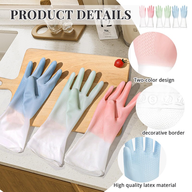 Donmnemb 3 Pairs Rubber Dishwashing Gloves for Household, Laundry Kitchen