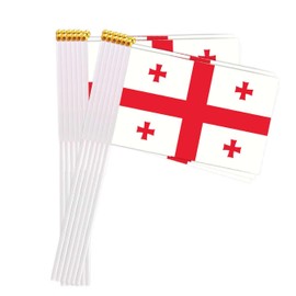 25 Packs Small Georgia Flags on Handheld Stick，Miniature Georgian Flag for Outside,4x6 Inch Mini Hand Held Banner with Golden Topper,Patriotic Decorations