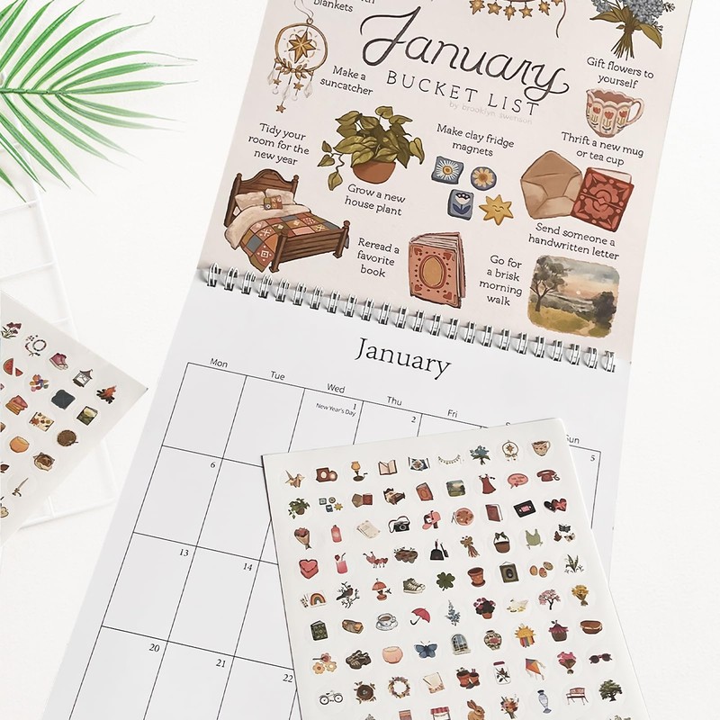 2025 Bucket List Calendar,12 Months Large Double spiral Wire-Binding Wall