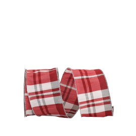 Reliant Ribbon Grand Plaid Dupione Sparkle Wired Edge Ribbon, 2-1/2 Inch X 10 Yards, Red/white